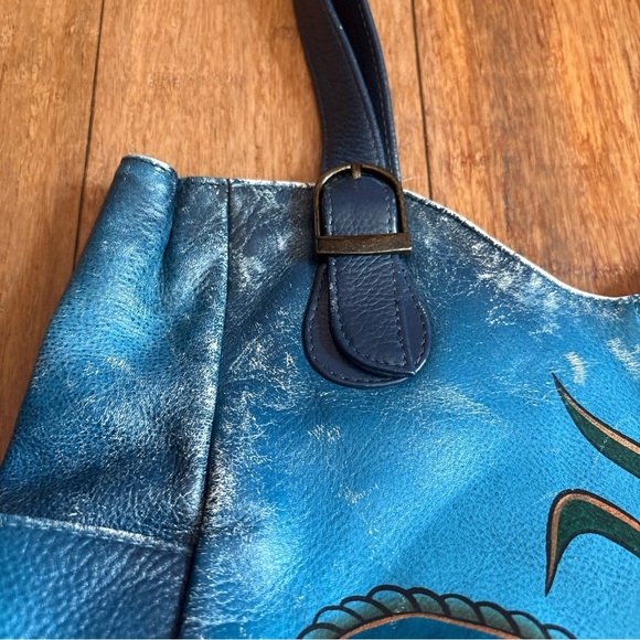 Anna by Anuschka Hand Painted Tropical Flower Leather Medium Shoulder Bag - Picture 3 of 14
